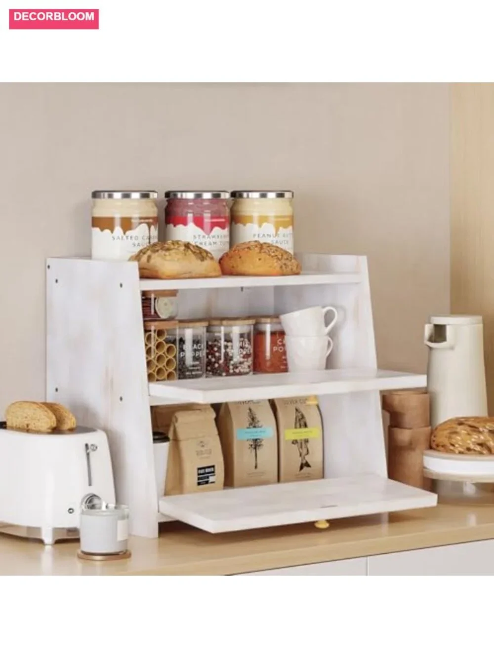 Rustic Bamboo Bread Box Vintage Double Layer Kitchen Counter Storage